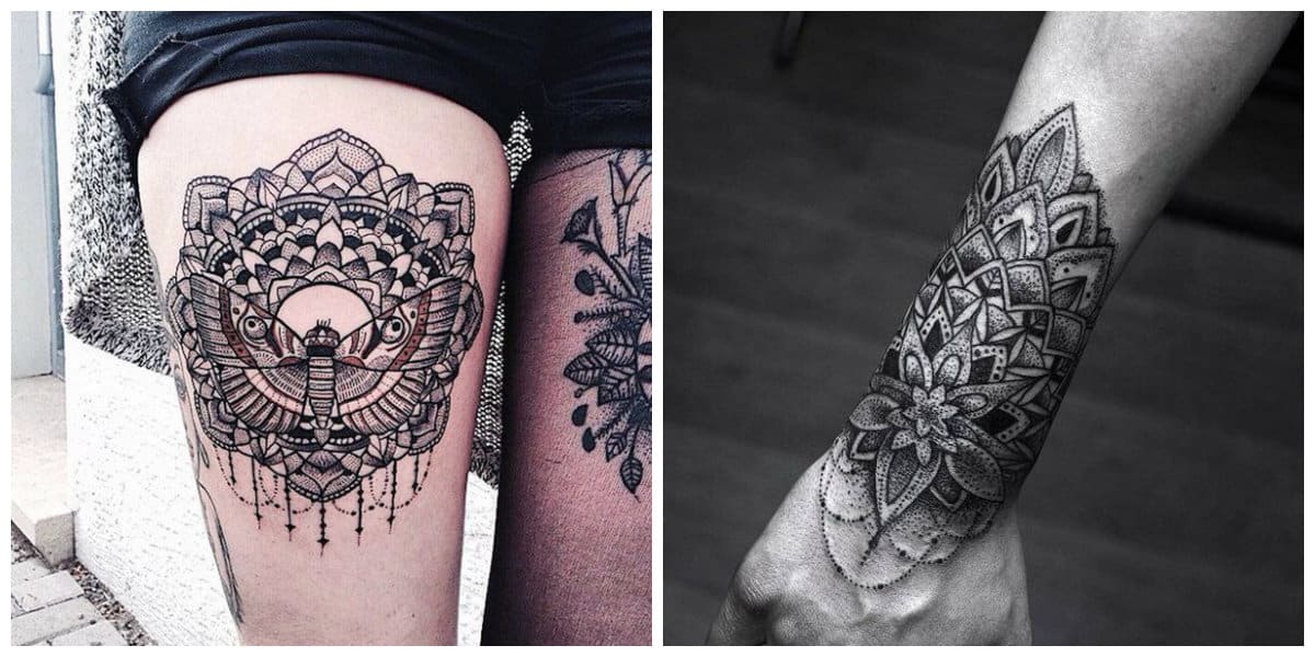 Tatuajes de mandalas- brazo es una parte de cuerpo adecuado de tatuajes